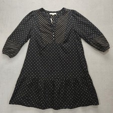 LOFT Tiered Mini Dress Womens Medium Geometric Polka Dot Puff Sleeve Oversized