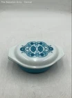 Pyrex Blue White Floral Ceramic Oval Shape Two-Piece Casserole Dish With Lid