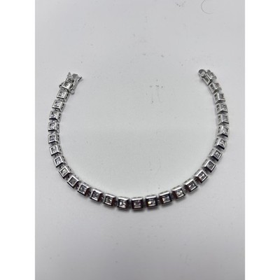 Unbranded Tennis Bracelet Women 7.5'' Silver Princess Cut Cubic Zirconia Box Link