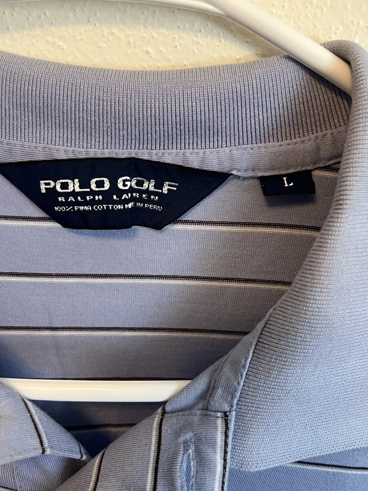 Polo Golf Ralph Lauren Men’s Polo Shirt Size Large Blue Striped 100% Pima Cotton - Image 2 of 3