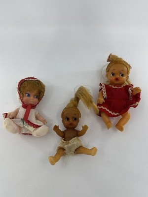 Set Of Three Small Vintage Plastic Doll Babies Made In Hong Kong