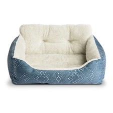 Plush Puppy Dog Bed with Bolster for Small Dogs Cozy Cushion Blue 21x17 Inch