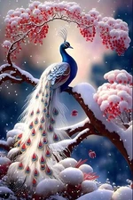 Peacock Wall Art Decor Animals Peacock Snow Scene Painting Printed On Canvas 51