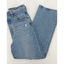 Levis Premium Ribcage Straight Ankle Jeans Light Wash Distressed Blue Size 28