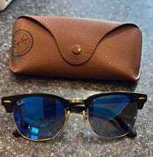 Ray-Ban Clubmaster Men's Sunglasses Black Frame Blue Mirrored Glass w/ Case