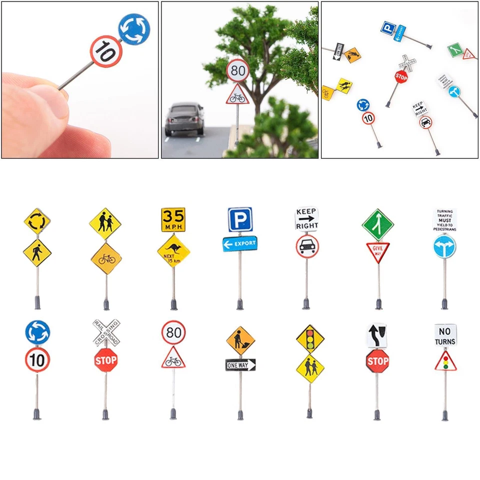 14x1:87 Traffic Signs Micro Landscape Highway Railroad Scene Layout - Image 3 of 4