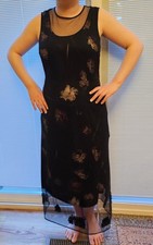 Cocktail/Evening Gown, Size Med Black tulle over burgandy  white orchids print