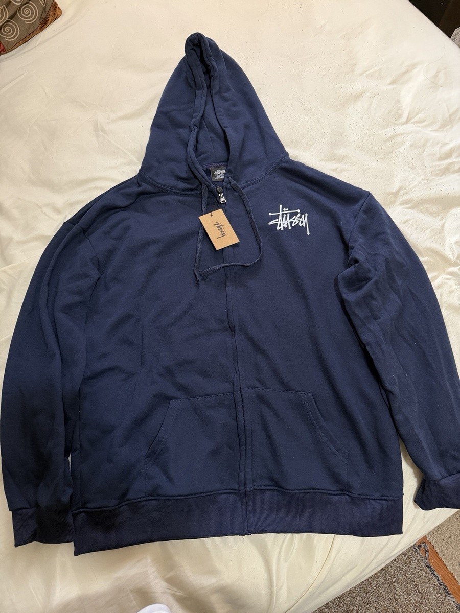 Stussy Basic Logo Zip Up Navy Hoodie Medium | eBay