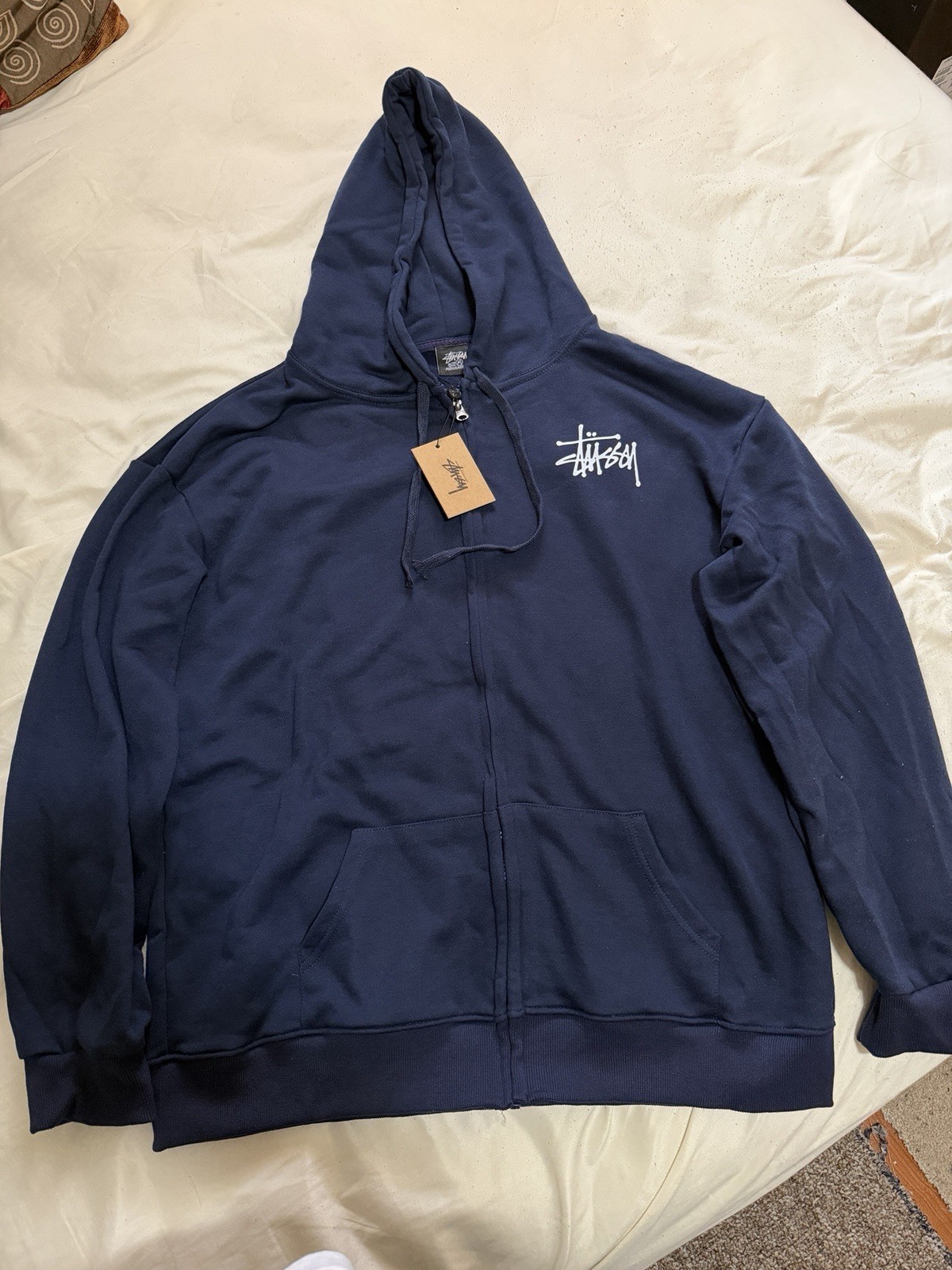 Stussy Basic Logo Zip Up Navy Hoodie Medium