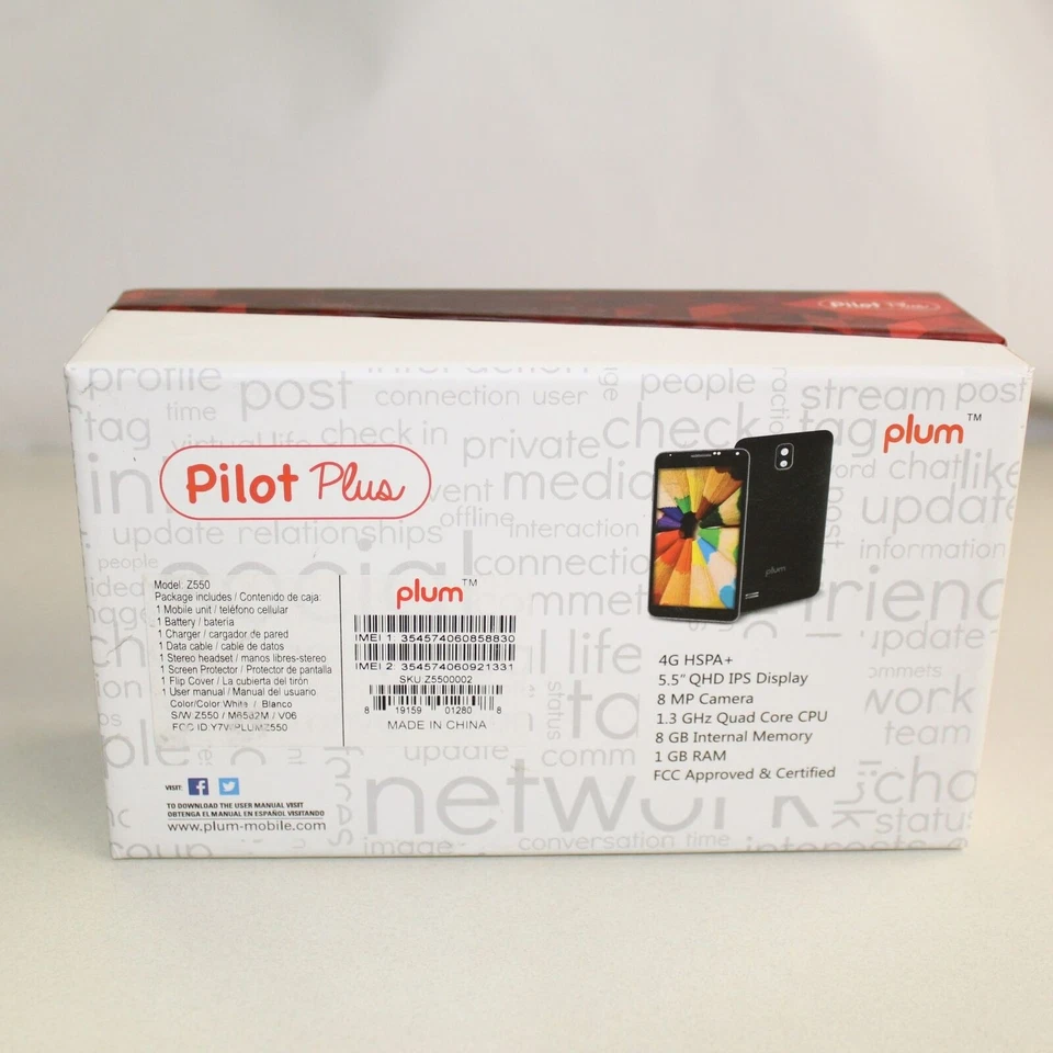 Kids Play Phone PLUM Pilot Plus Z550 Unlocked Smartphone White 8GB In Box - Image 3 of 3