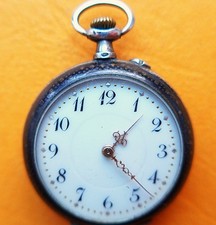 Zyl. DAMEN TASCHENUHR, Silber-0,800, sehr schönes NIELLO, gute Funktion-ca. 1915