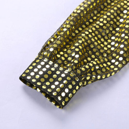 Men's Shiny Sequins Shirts Long Sleeve Button Down Shirt Disco Top Party Costume - Picture 20 of 66