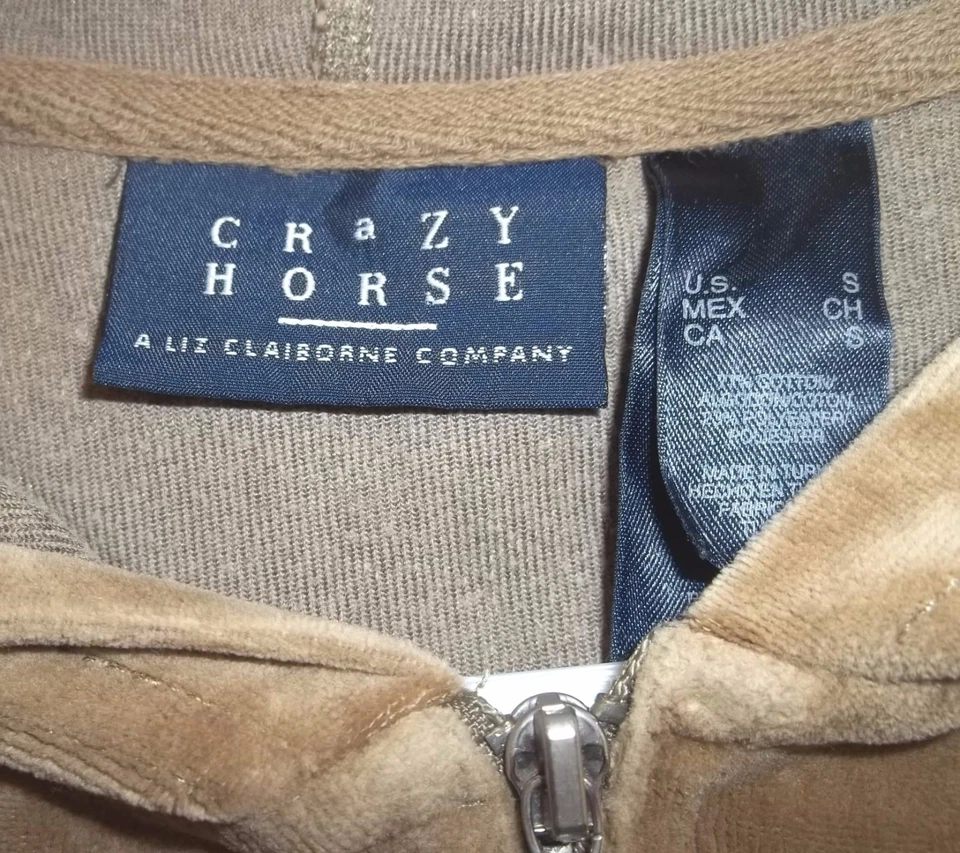 Womens LIZ CLAIBORNE~Brown HOODIE JACKET~SMALL~FULL ZIP Sweatshirt CRAZY HORSE - Image 3 of 4