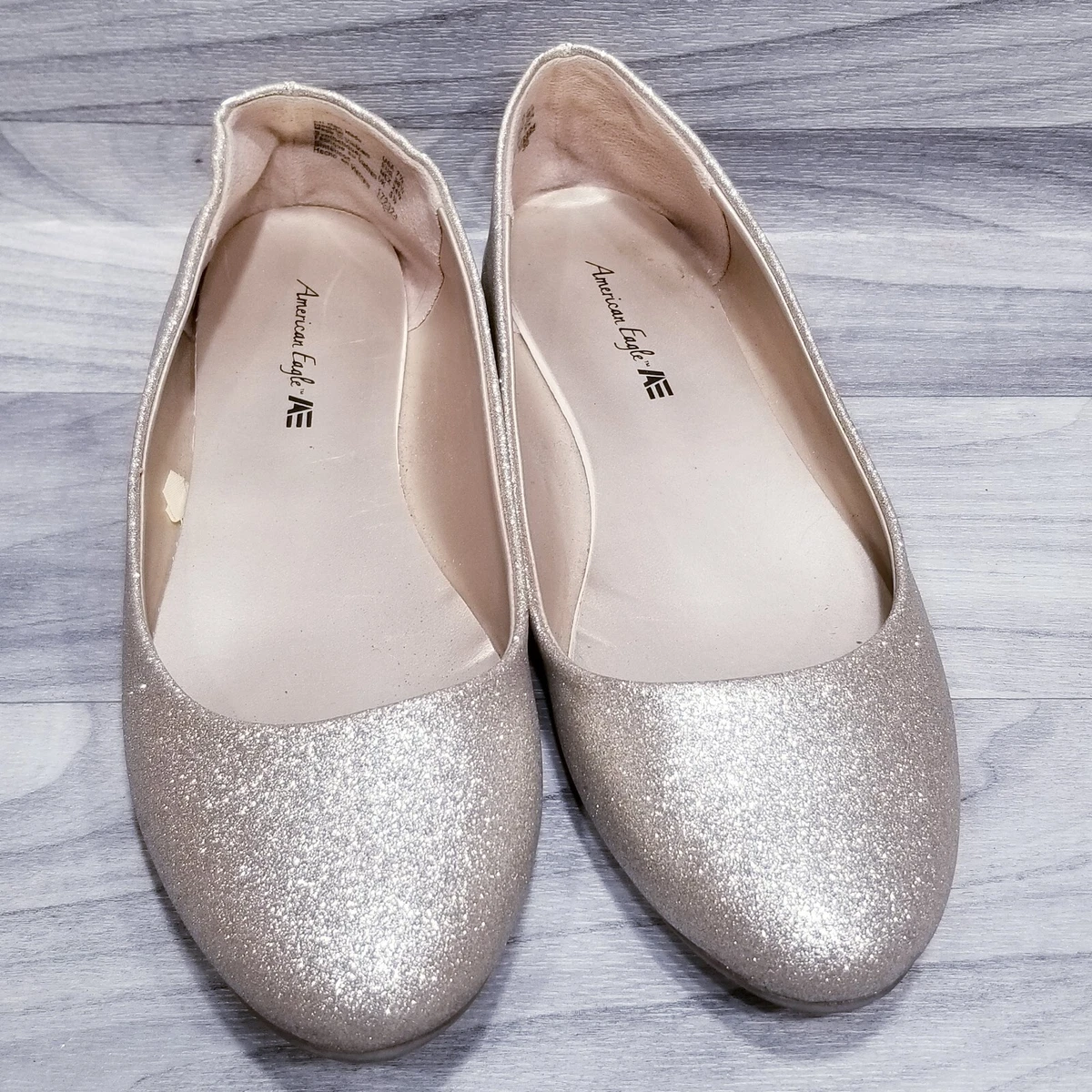 AMERICAN EAGLE Women's Sz 7.5 Gold Glitter Ballet Flat Shoes Slip ...