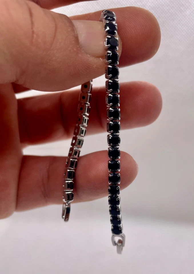 网球手链模拟黑色玛瑙宝石 925 纯银 8 — 第 4/4 张图片