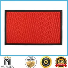 Floor Mat Red 18 In. X 30 In. Rubber Poly Doormat Indoor Outdoor Entryway Rug