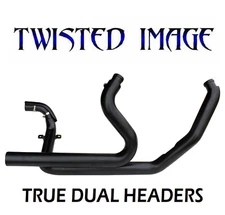 BLACK TRUE DUAL HEAD PIPES w/HEAT SHIELDS HARLEY ELECTRA GLIDE ROAD KING STREET