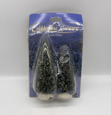 Village Scene 2 Miniature Pine Trees Christmas Decor