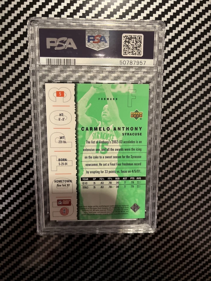 2003 UD Top Prospects Carmelo Anthony RC PSA 9 Mint Fresh Grade Clean - Image 2 of 2