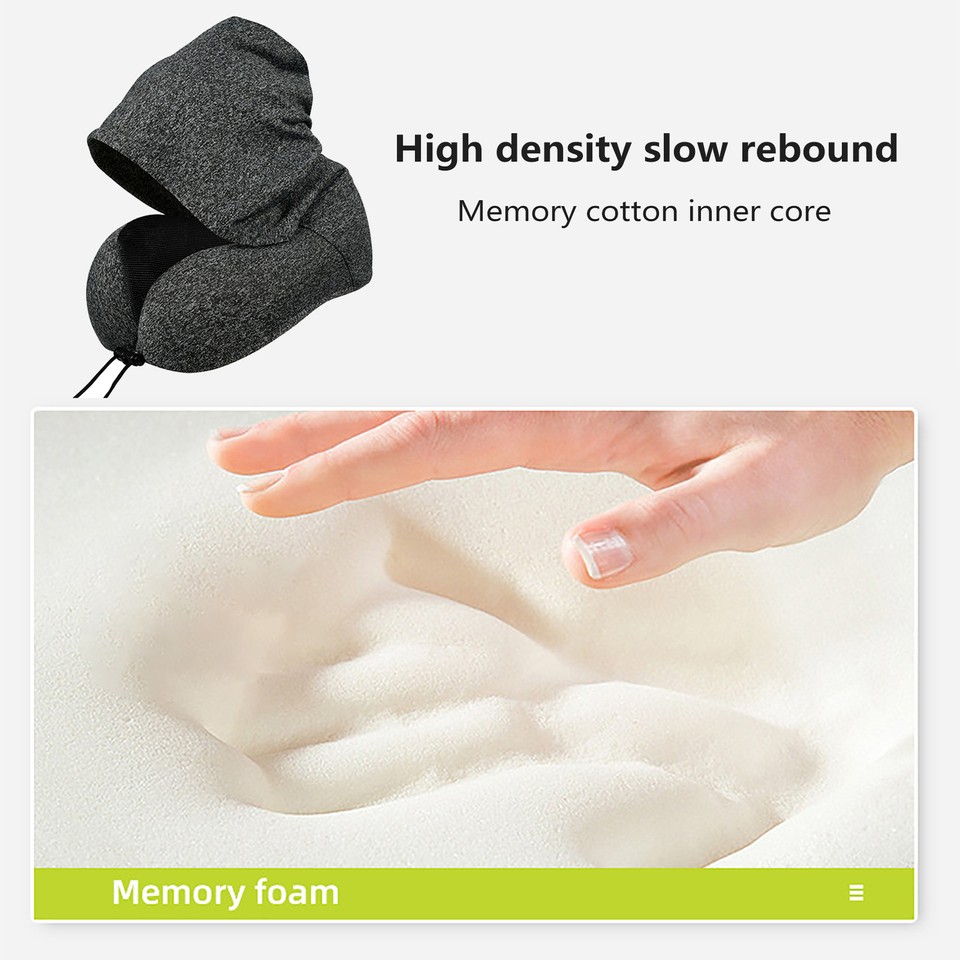 Hooded Travel Pillow Neck Support for Sitting Memory Foam Ushaped with