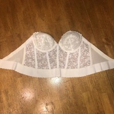 Vintage Corset Bustier Bra 38B Padded Underwire Boned Strapless Carnival Lace