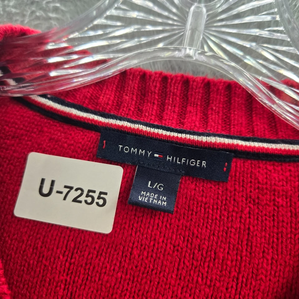 Tommy Hilfiger Women Dress Large Red Striped Mini Sweater Cable Knit Long Sleeve - Image 2 of 4