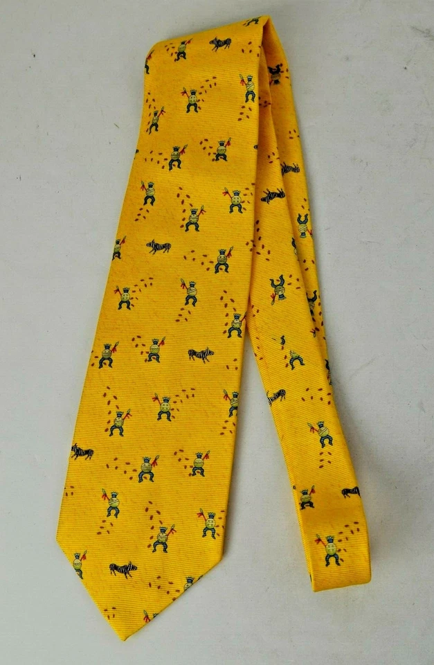 Bulgari Corbata Amarilla Cebras Guerreros Africanos Italia Seda 56.75" x 4" Cuello Pizzigoni Foto 3 de 4