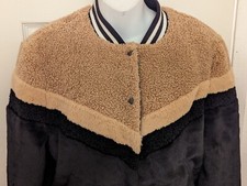 Free People Two Tone Black, Tan  White Sherpa Bomber Jacket XS