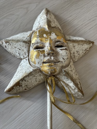 La Scala Sun & Star Full Face Puppet Masks Hand Pressed Gold Mardi Gras - Picture 3 of 7