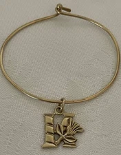 Vintage - Jeep Collins Brass - "K" Initial and Flower Charm on Brass Bracelet