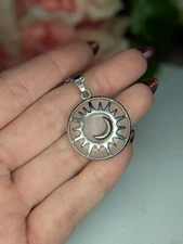 Rose Quartz Sun And Moon Pendant Necklace 1.22"