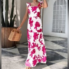 SHEIN VCAY Butterfly Sleeve Ruffle Hem Allover Floral Dress