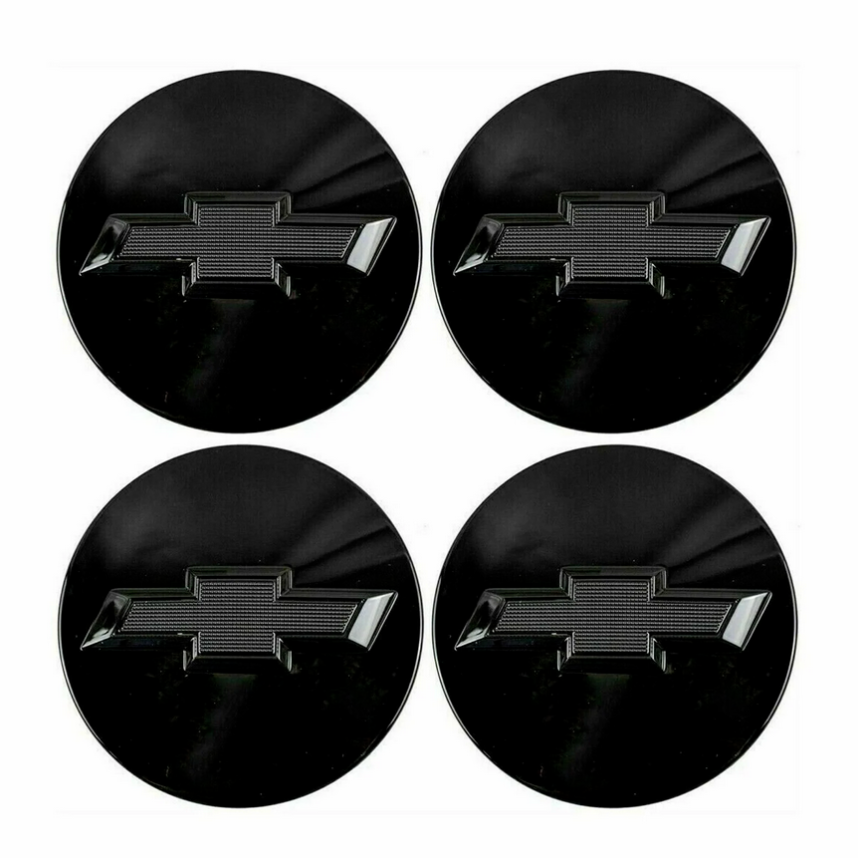 Set Of 4 Black & Silver Wheel Center Caps For Chevy Camaro, Colorado, Traverse