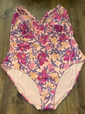 Old Navy V Neck Tie Back One Piece Peach Pink Orange Floral Swimsuit 3X