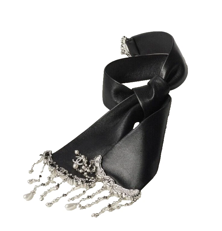 Chanel Collar Necklace Leather with Pearls & Rhinestones - Runway Collection - Image 3 of 4