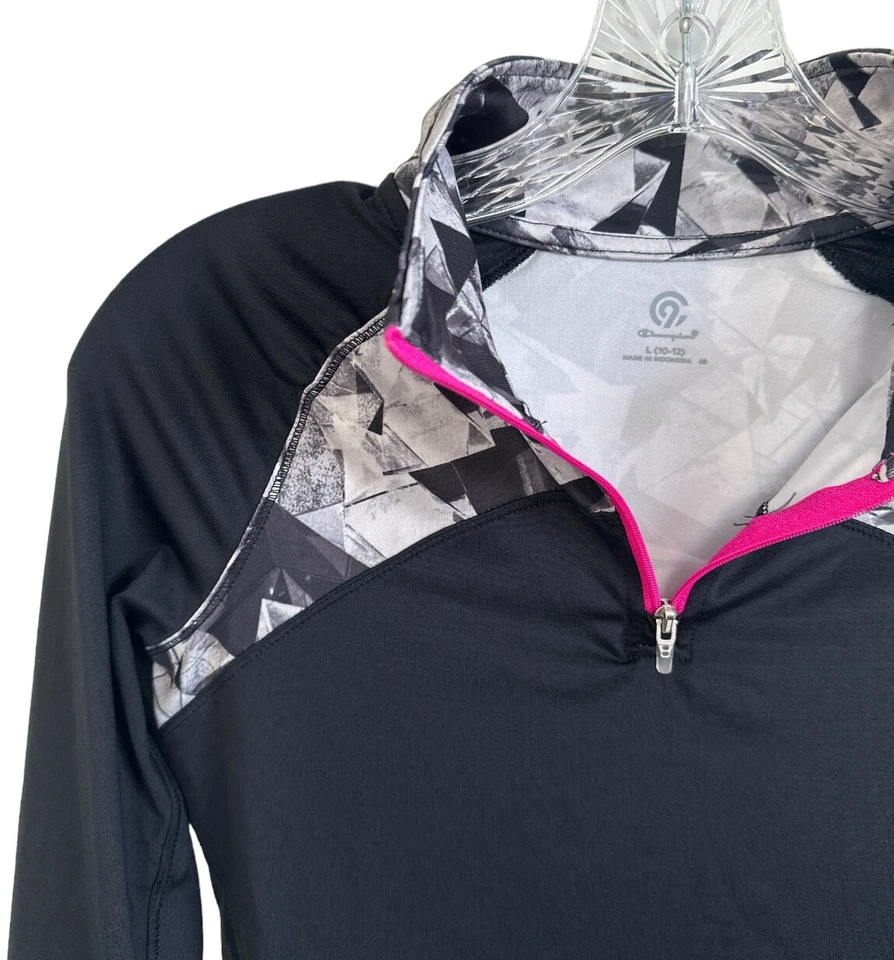 Pullover Champion Big Girl manga larga 3/4 cremallera estampado geométrico talla L (10-12) Foto 3 de 4