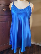 Solange Satin Vintage Nightgown Chemise Deep Blue Plus Size 26/28