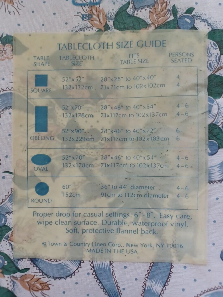 Винтажная круглая виниловая скатерть Gourmet Gallery 60 дюймов с фланелевой подложкой синее белое сердце новая из старых запасов - Изображение 3 из 4