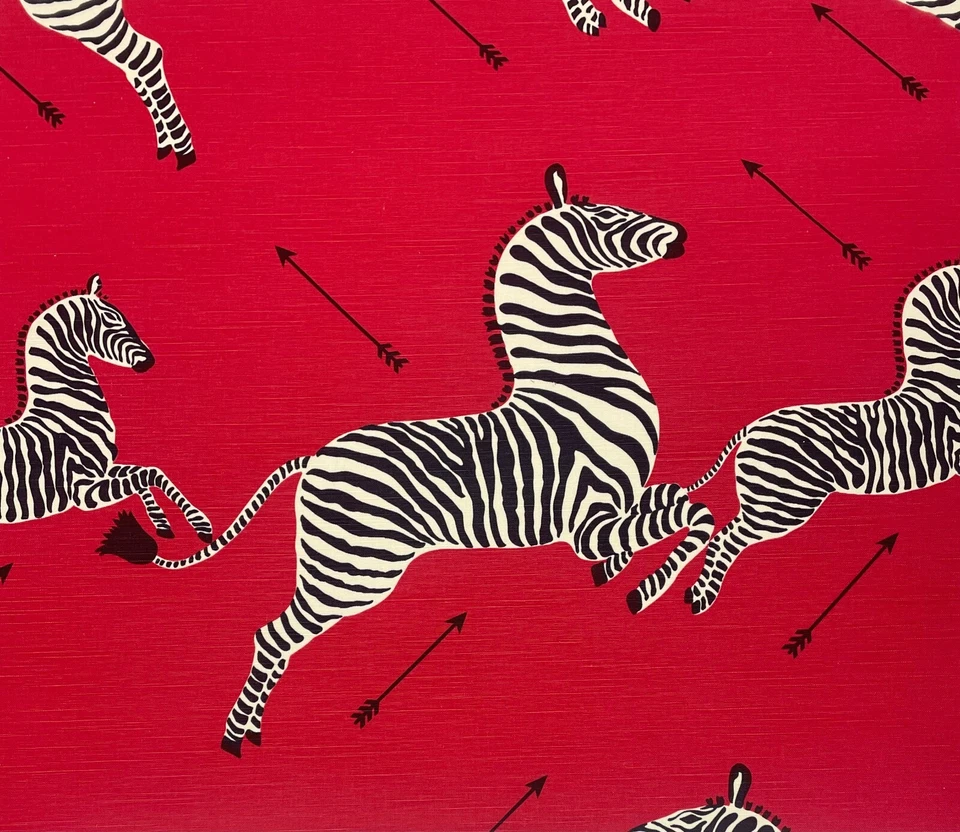 SCALAMANDRE ZEBRAS MASAI RED LARGE PRINT LINEN DESIGNER FABRIC 25" LONG 54"W - Image 2 of 4