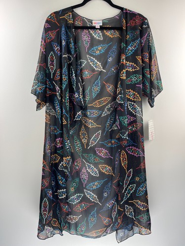 Kimono Lularoe Bianka Pour Enfant Taille 2 - Noir Et Pêche Rayé - Neuf Avec étiquettes