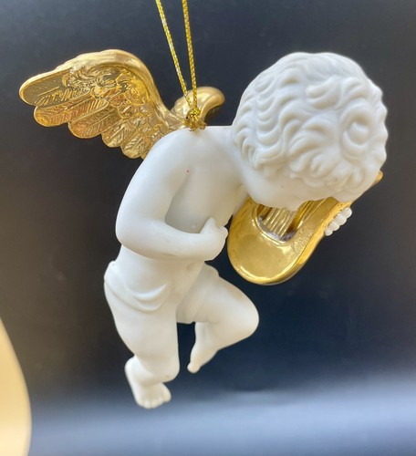 Vintage Heralding Angels Cherub with Harp Figurine Christmas Ornament