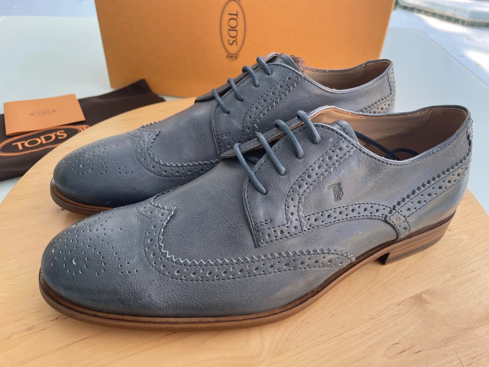 TOD’S Scarpe Oxford Tod's Derby Bucature Cuoio SY da uomo in pelle grigia taglia UK 7 (US 8)