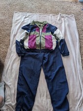 Woman's Vintage 80's ACTIVE WEAR Blue/Purple w/Geometric Track Suit Size MEDIUM