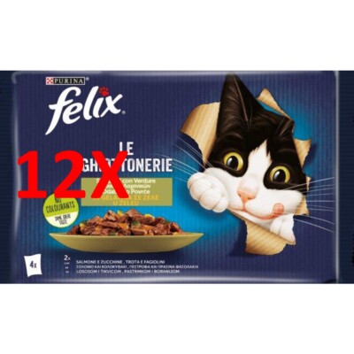 12 X Felix Le Ghiottonerie 4 BlÄtter Von 85 Gramm 2 Lachs & Zucchini 2 Forelle