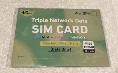 KiwiSIM Prepaid Data SIM Card Support for AT&T T-Mobile & Verizon Network US NEW