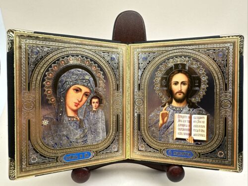 Ikone 2-fach Holz Kunstleder  GM von Kasan Jesus Christus 10x12сm - Bild 1 von 4