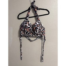 Leopard Print Halter Bikini Top Padded Swimsuit Top Animal Print