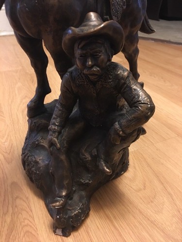 1974 Austin Productions Artist Signed Western Cowboy And His Horse Cast Metal - Picture 3 of 6