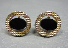 Vintage Oval in Circle Onyx Yellow Gold Plated Cuff Links