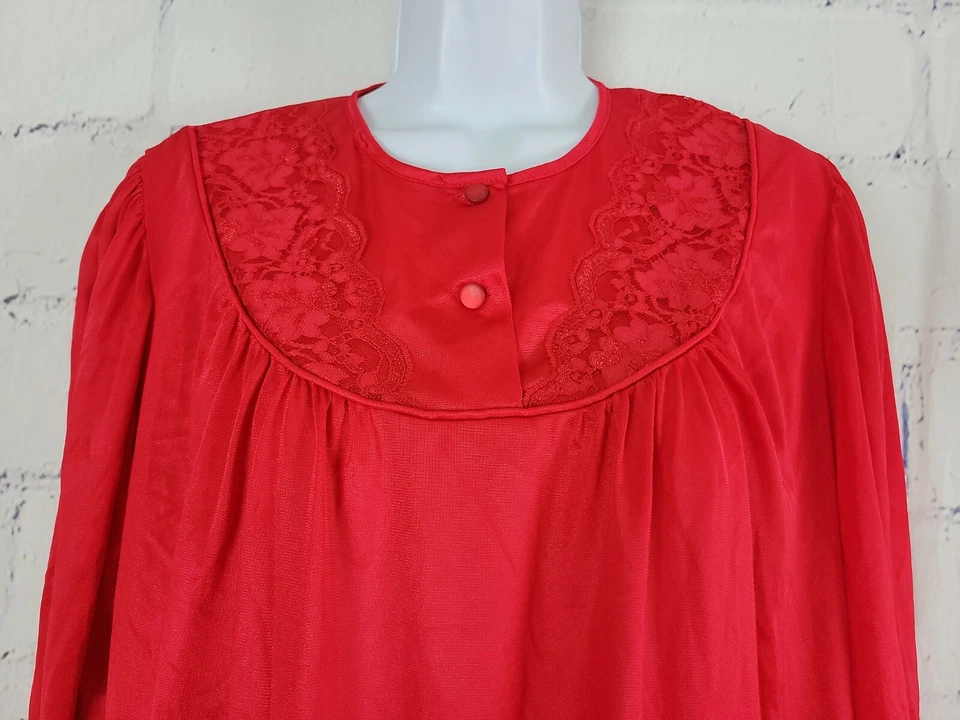 Nancy King Sleepwear Soft Luster Red Holiday Granny Nightgown Medium Long Sleeve - Image 3 of 4